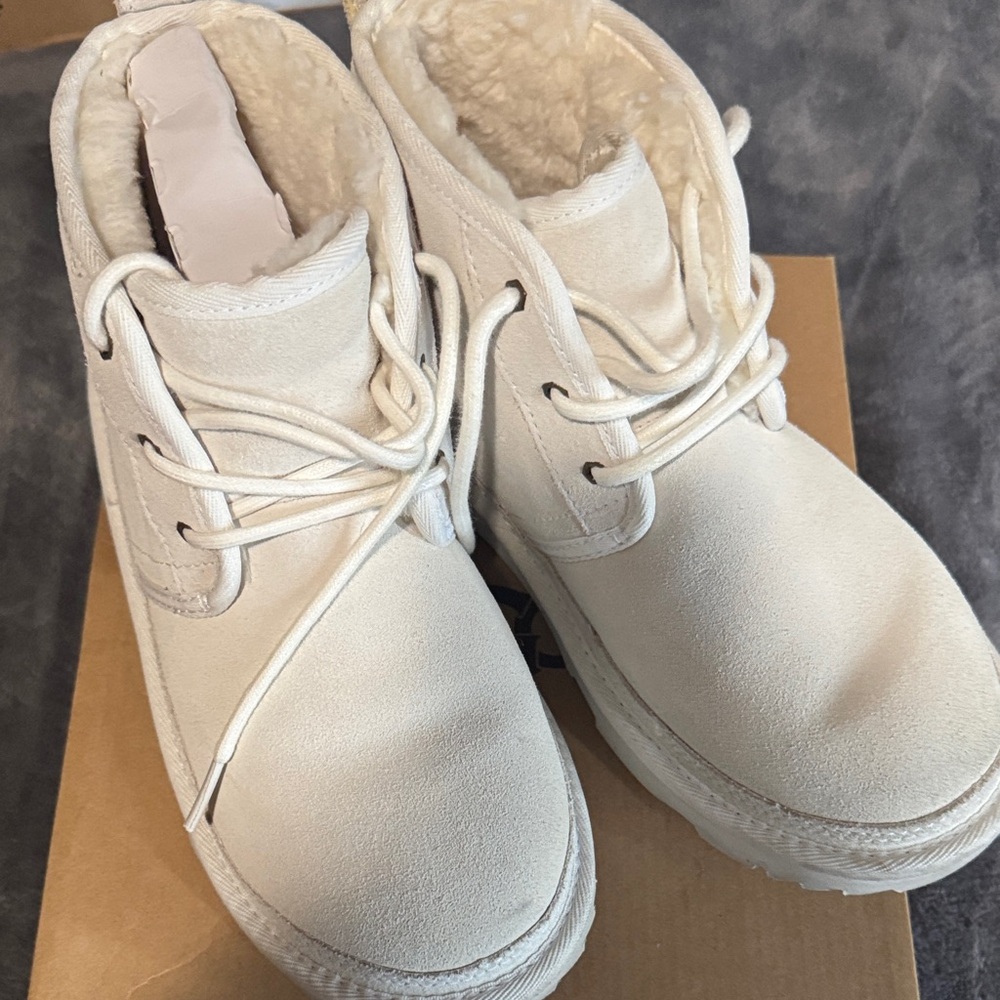 UGG Cream Lace-Up Faux-Shearling Ankle Boots